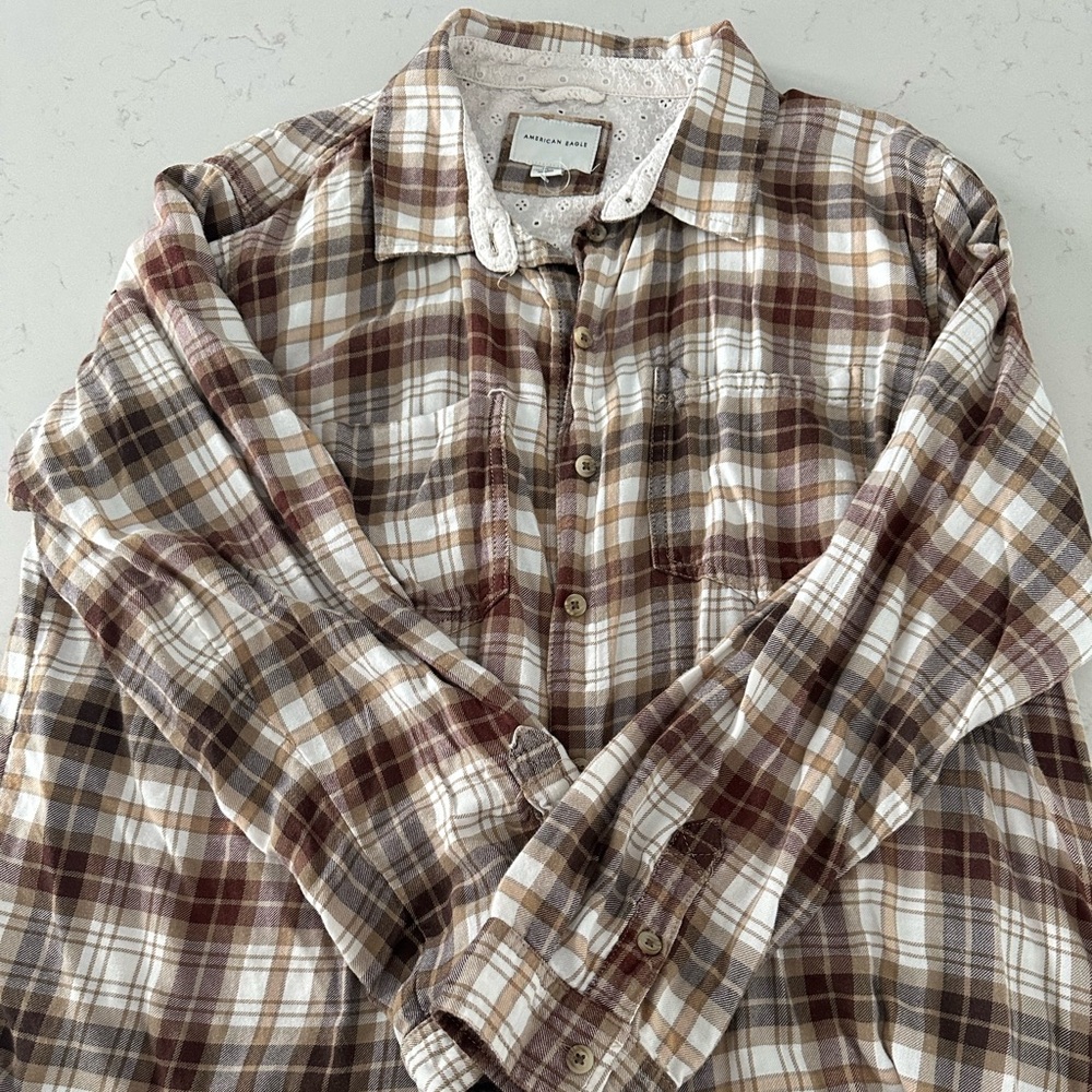 American Eagle Outfitters Brown Plaid Shirt